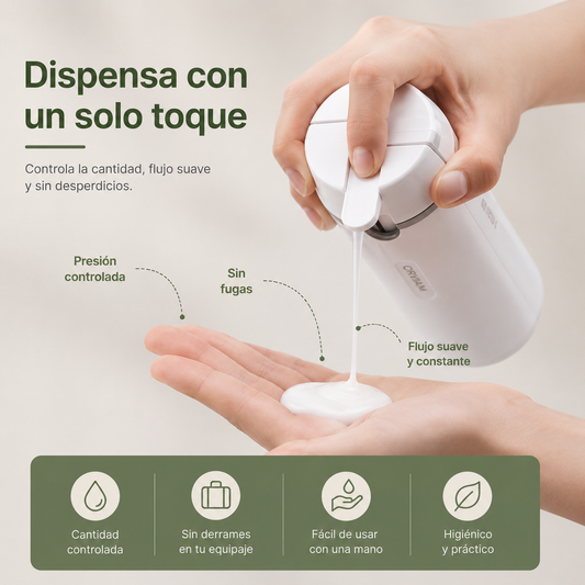 ORVIAM TravelFlow 4 en 1 – Dispensador de Viaje Recargable