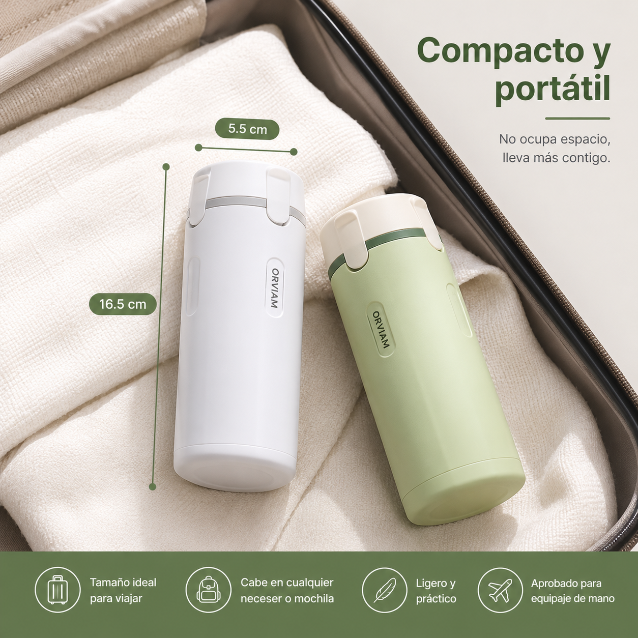 ORVIAM TravelFlow 4 en 1 – Dispensador de Viaje Recargable
