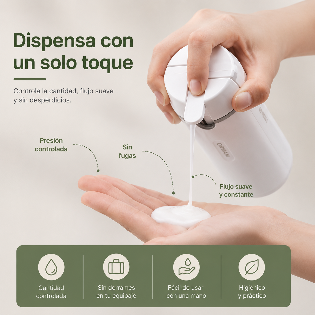 ORVIAM TravelFlow 4 en 1 – Dispensador de Viaje Recargable
