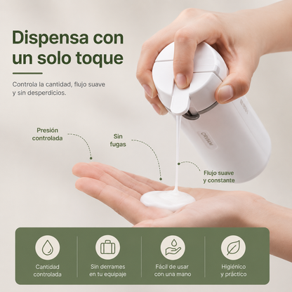 ORVIAM TravelFlow 4 en 1 – Dispensador de Viaje Recargable