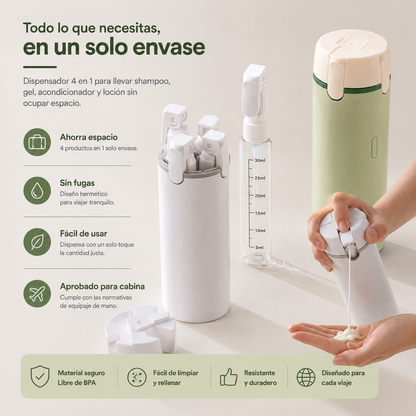 ORVIAM TravelFlow 4 en 1 – Dispensador de Viaje Recargable
